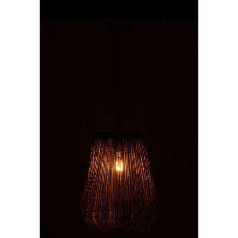 J-Line Hanglamp Vlecht Metaal/Palm Zwart Large