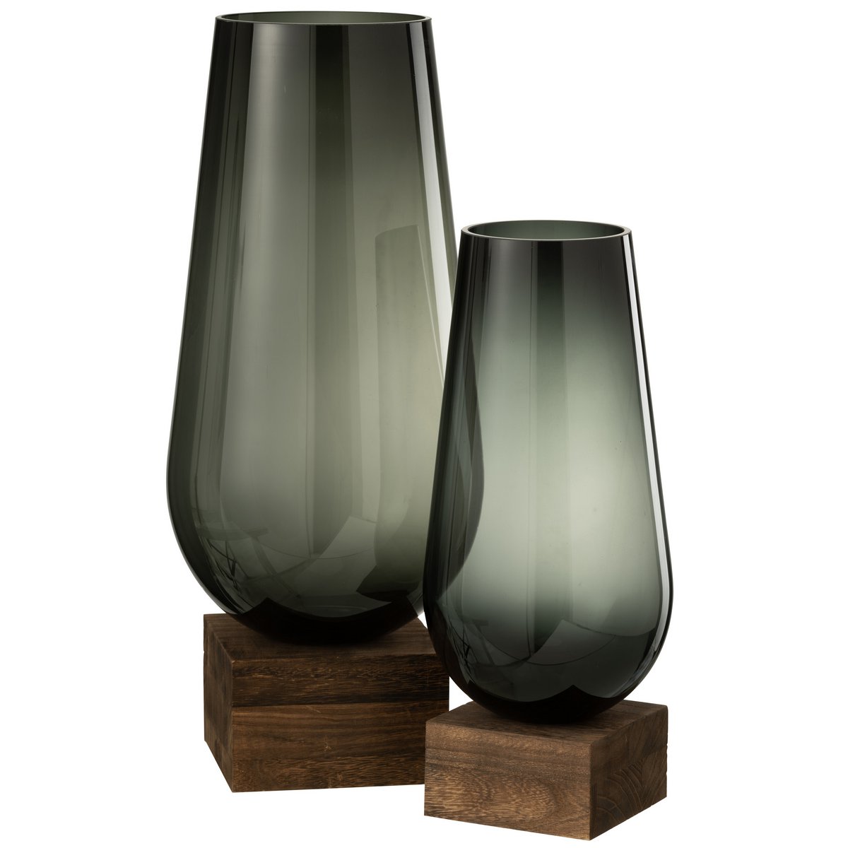 J-Line vaas Op Voet Eno - glas/hout - donkerbruin/grijs - large