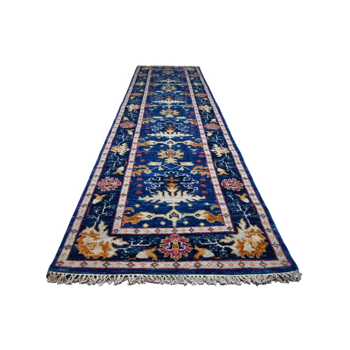 Blauwe Azeri loper - 303x80 cm - HANDGEMAAKT