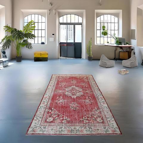 Rood vintage vloerkleed - 293x176 cm - HANDGEMAAKT