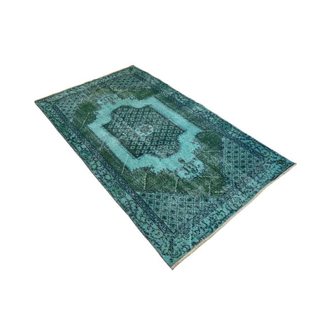 Turquoise vintage vloerkleed - 194x110 cm - HANDGEMAAKT