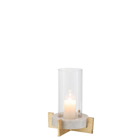 J-Line windlicht Voet - marmer/metaal - grijs/champagne - small