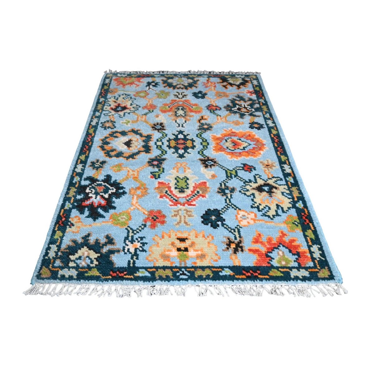 Blauw Azeri vloerkleed - 95x67 cm - HANDGEMAAKT