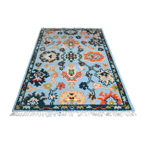 Blauw Azeri vloerkleed - 95x67 cm - HANDGEMAAKT