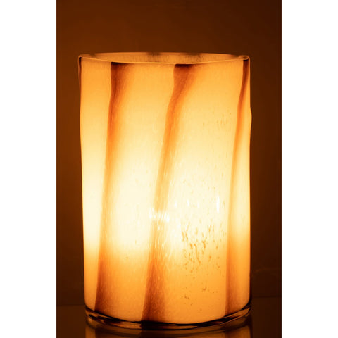 J-Line windlicht Strepen Safari - glas - wit/bruin - groot