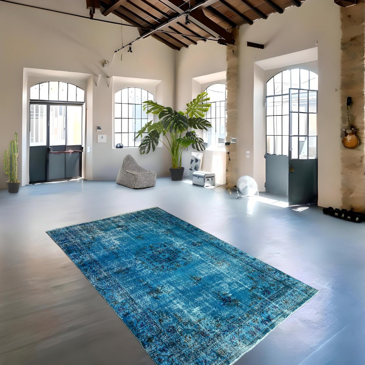 Blauw vintage vloerkleed - 296x184 cm - HANDGEMAAKT