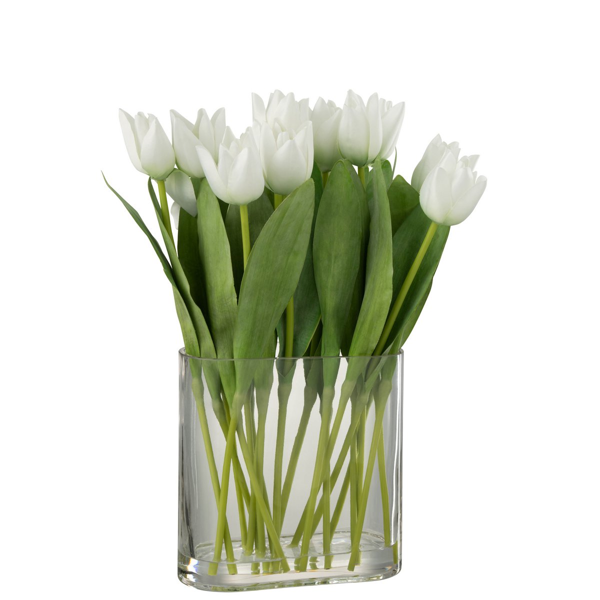 J-Line Tulpen In Vaas Ovaal - kunststof - glas - wit
