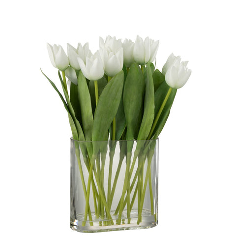 J-Line Tulpen In Vaas Ovaal - kunststof - glas - wit