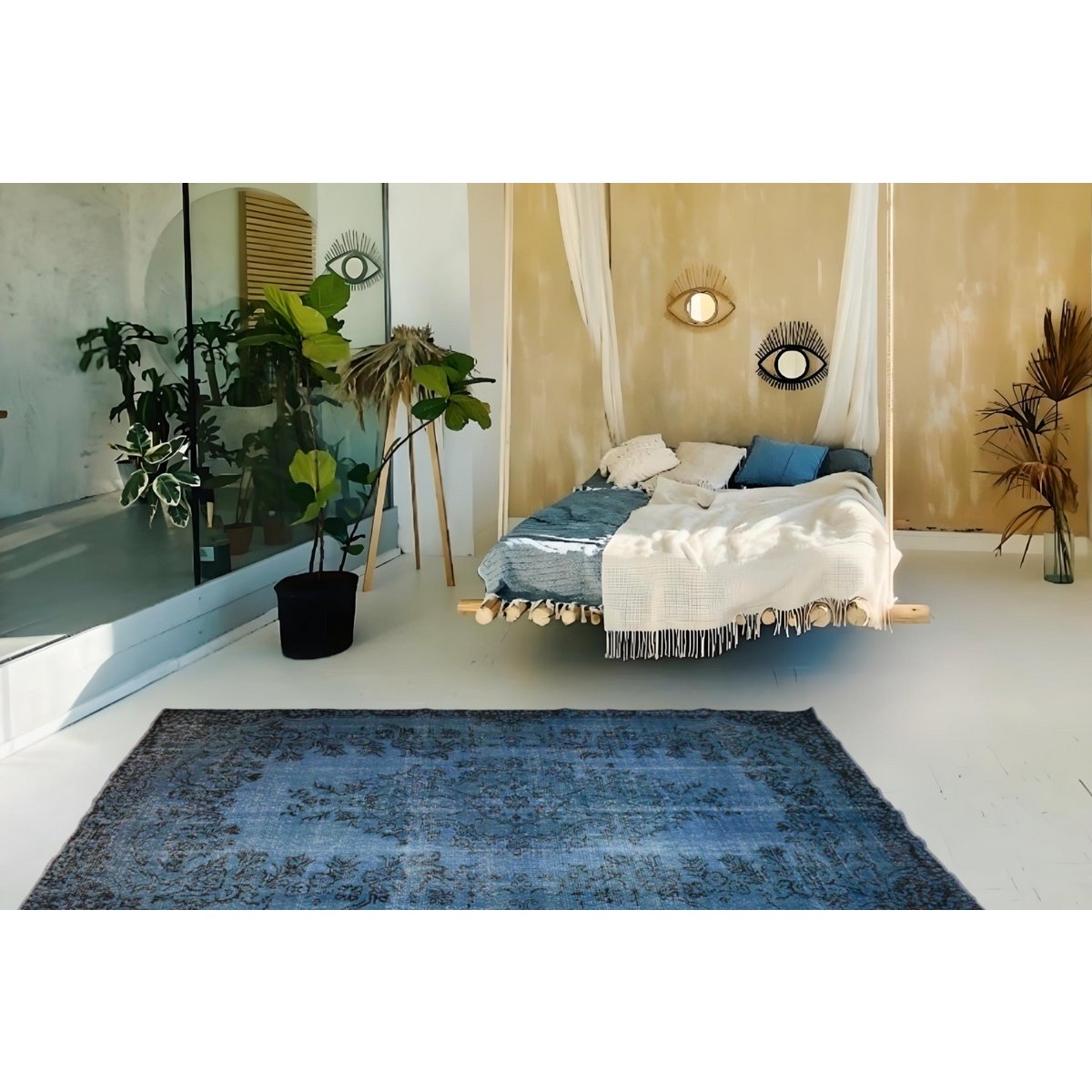 Blauw vintage vloerkleed - 294x165 cm - HANDGEMAAKT