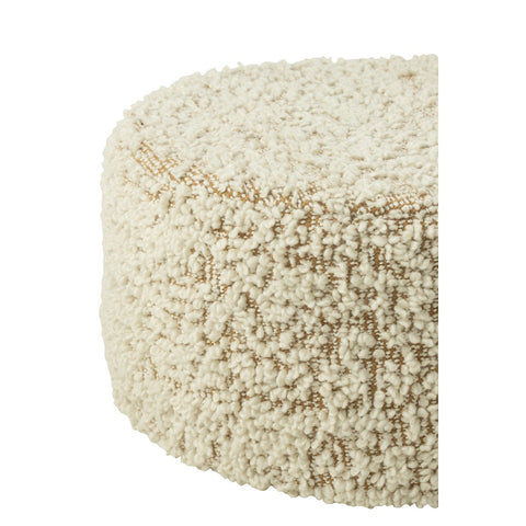 J-Line Poef Rond Bouclé Katoen/Polyester Camel/Crème
