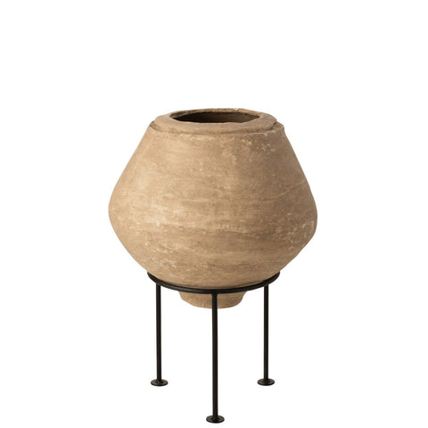 J-Line Pot Op Voet Chad Papier Mache Bruin