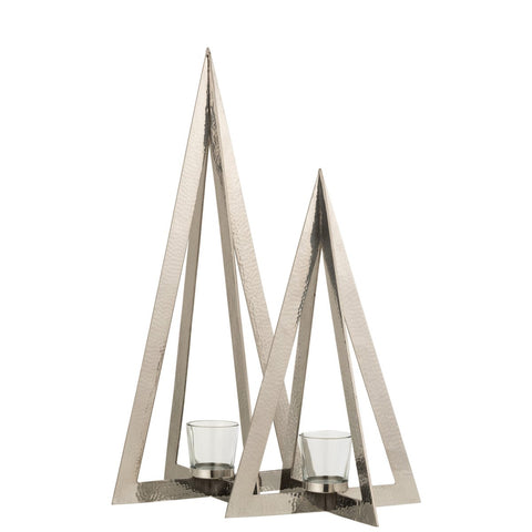 J-Line theelichthouder Boom - metaal/glas - zilver - large