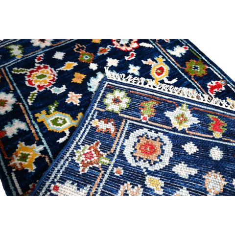 Blauw Azeri vloerkleed - 93x63 cm - HANDGEMAAKT