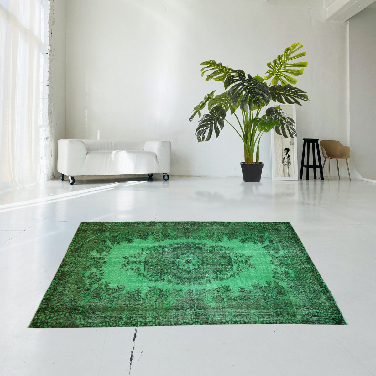 Groen vintage vloerkleed - 208x116 cm - HANDGEMAAKT