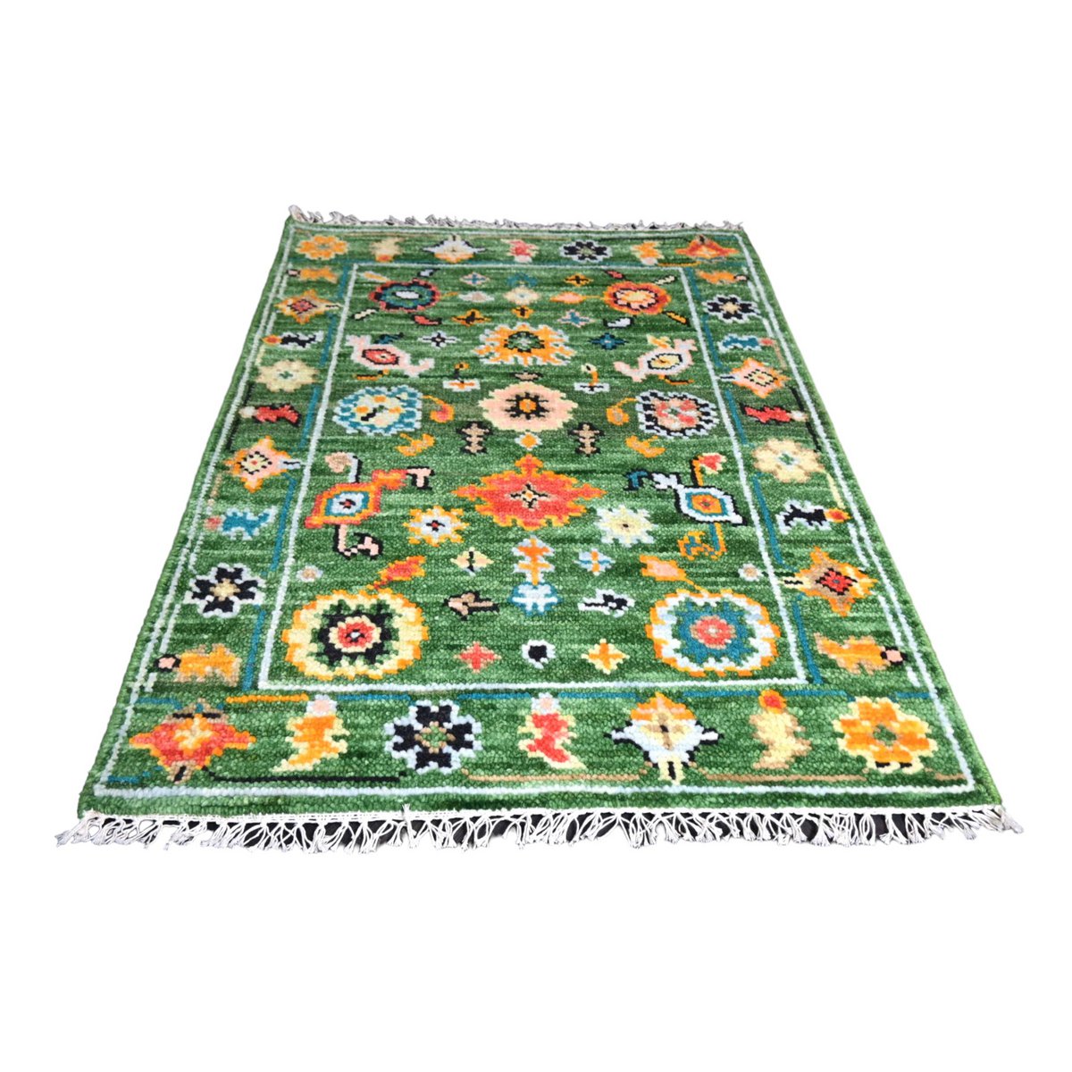 Groen Azeri vloerkleed - 96x70 cm - HANDGEMAAKT