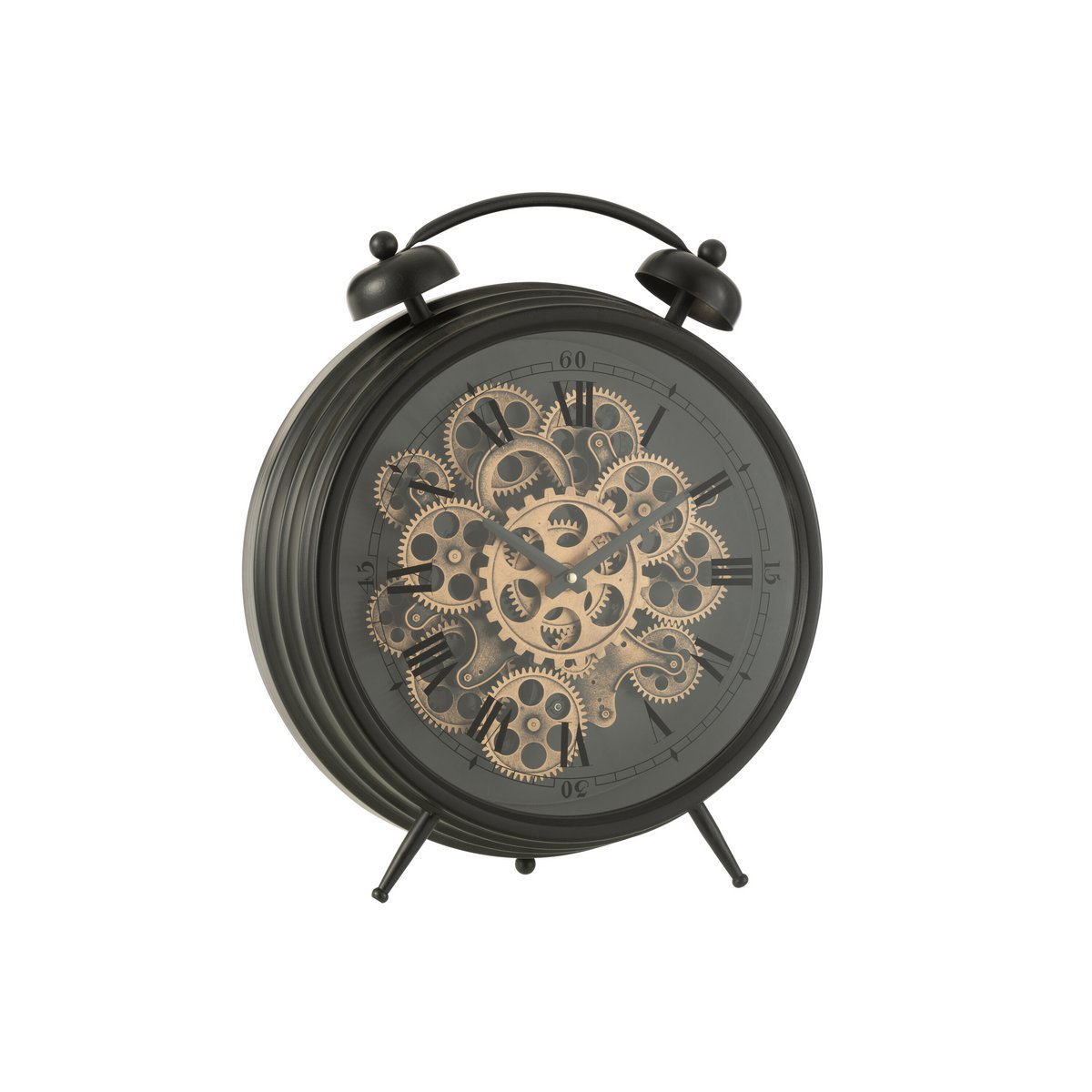 J-Line Wekker Romeinse Cijfers klok - metaal - zwart- L - Ø 47 cm