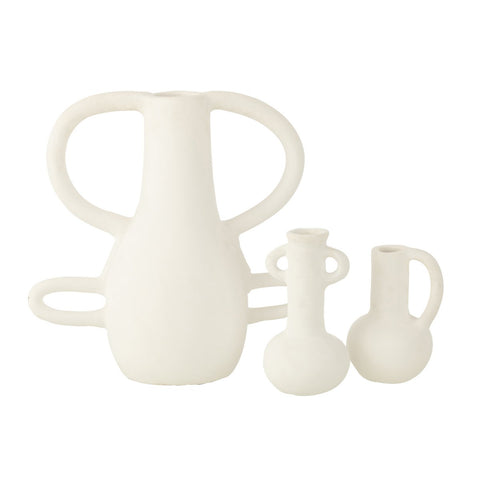 J-Line Vaas Met 4 Handvaten Terracotta Wit
