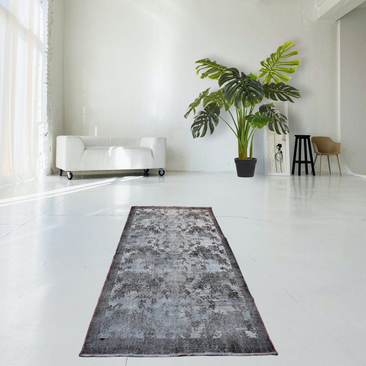 Grijs vintage vloerkleed - 202x102 cm - HANDGEMAAKT