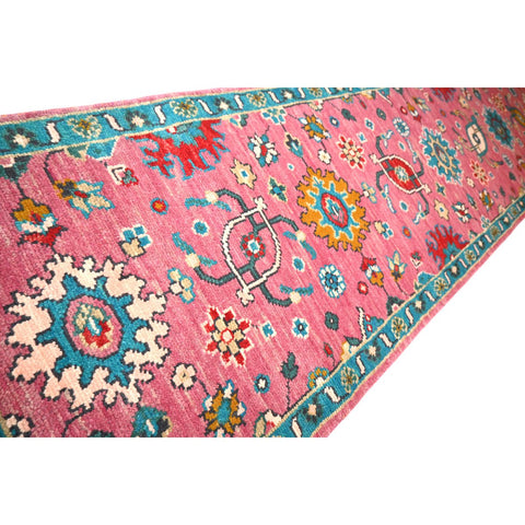 Roze Azeri Loper - 376x78 cm - HANDGEMAAKT