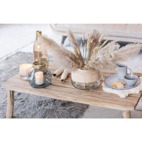 J-Line vaas Breed Laag - hout/glas - lichtbruin - 17.50 cm hoog