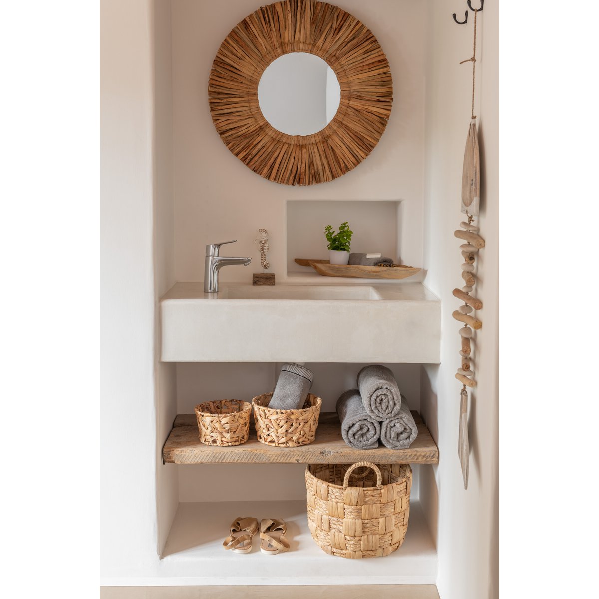 J-Line spiegel Maurice Rond - jute - bruin - small