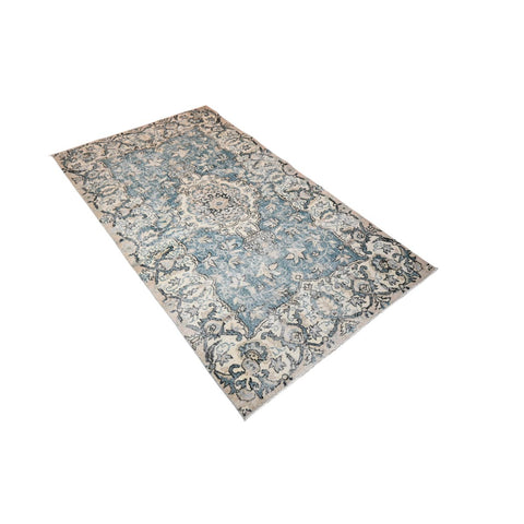 Beige blauw vintage vloerkleed - 203x114 cm - HANDGEMAAKT