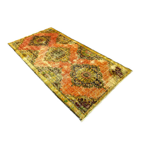 Geel Orangje vintage vloerkleed - 240x120 cm - HANDGEMAAKT