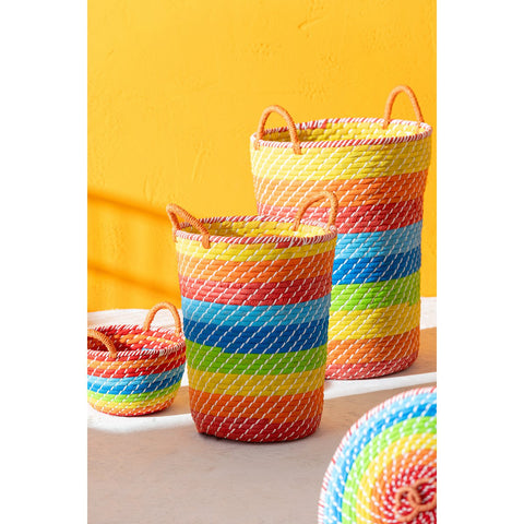 J-Line Set Van 3 Mand Regenboog Strepen+Handvaten Zeegras Mix