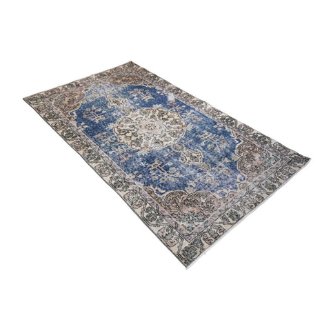 Beige blauw vintage vloerkleed - 190x109 cm - HANDGEMAAKT