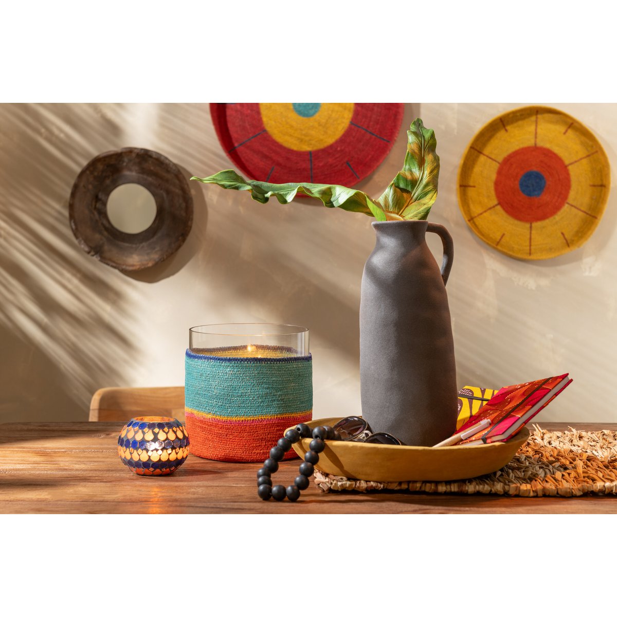 J-Line kaarshouder rond + strepen - glas - blauw/oranje