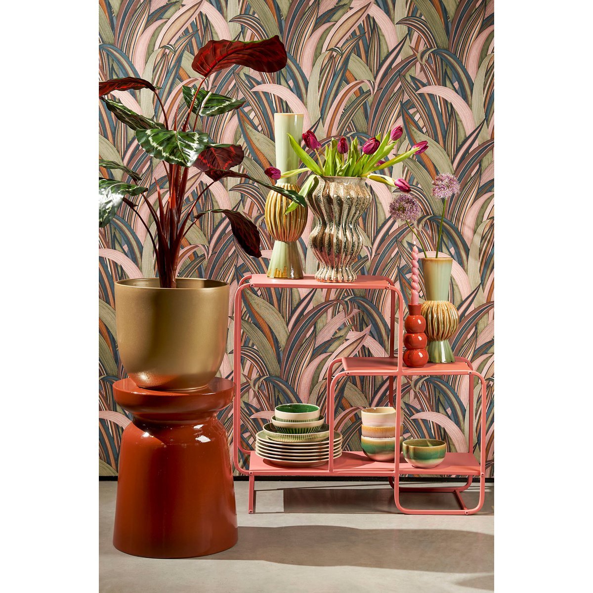 Calathea Roseopicta Kunstplant - H90 x Ø60 cm - Groen