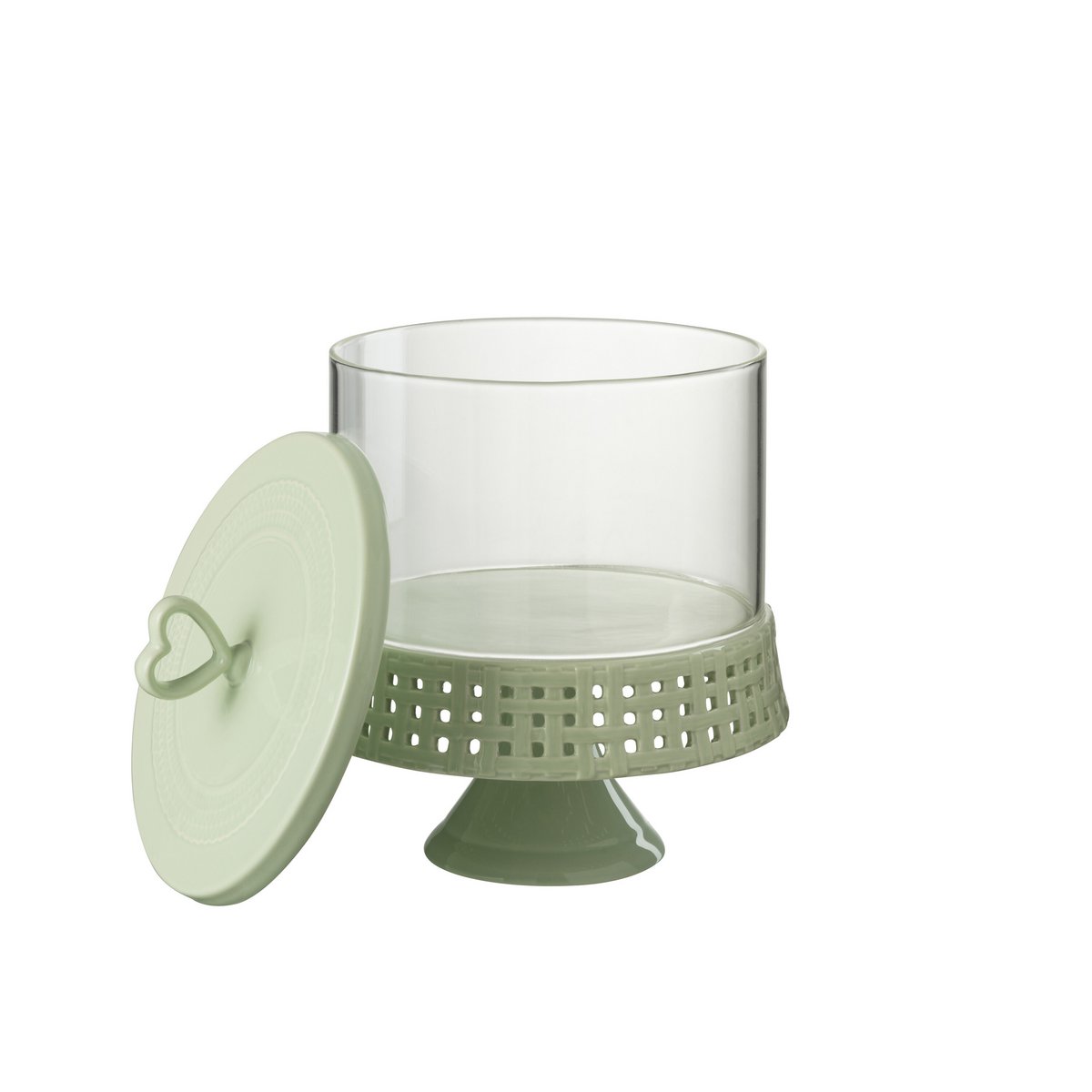 J-Line Cake bord onder glas - taartplateau - keramiek - groen - L