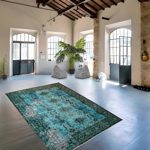 Turquoise vintage vloerkleed - 284x209 cm - HANDGEMAAKT