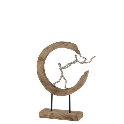J-Line Figuur pareja Halve Maan - hout/aluminium - naturel/zilver