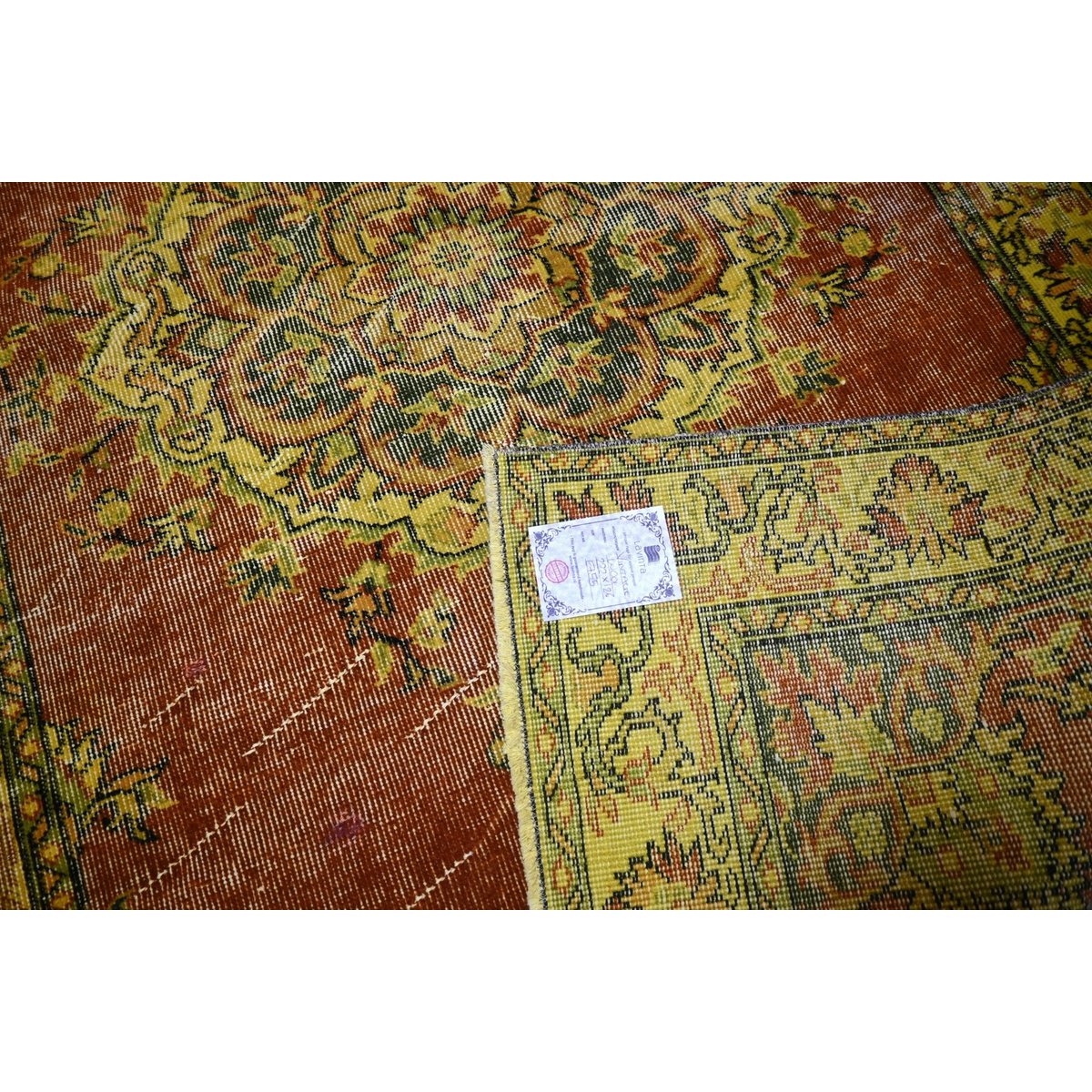 Geel vintage vloerkleed - 222x126 cm - HANDGEMAAKT