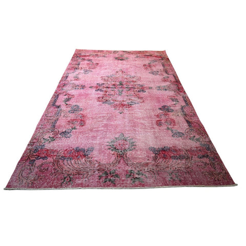 Roze vintage vloerkleed - 255x156 cm - HANDGEMAAKT