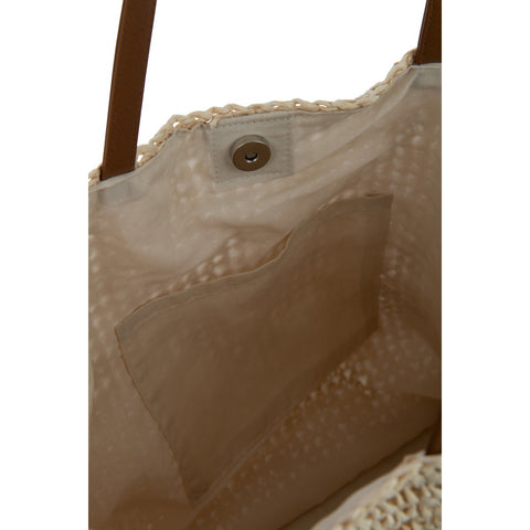 J-Line Strandtas Met Schelpen/Veren Papier Naturel/Wit