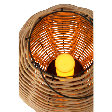 J-Line lantaarn Gewoven - kunststof - naturel - LED lichtjes - klein