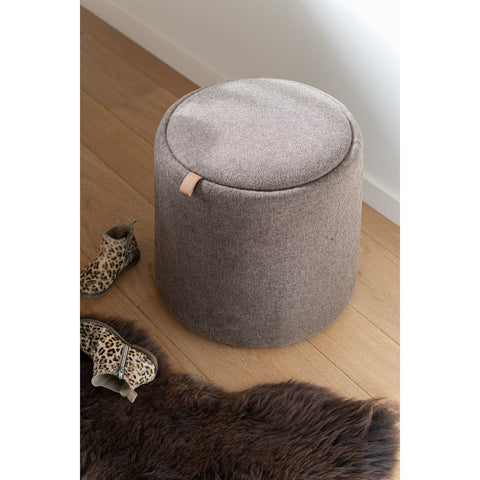 J-Line Poef/Bijzettafel Rond Textiel/Hout Bruin