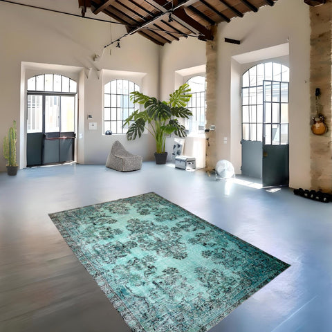 Turquoise vintage vloerkleed - 290x200 cm - HANDGEMAAKT