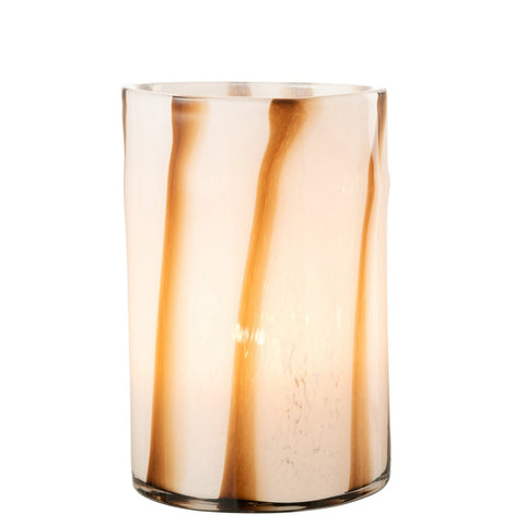 J-Line windlicht Strepen Safari - glas - wit/bruin - groot