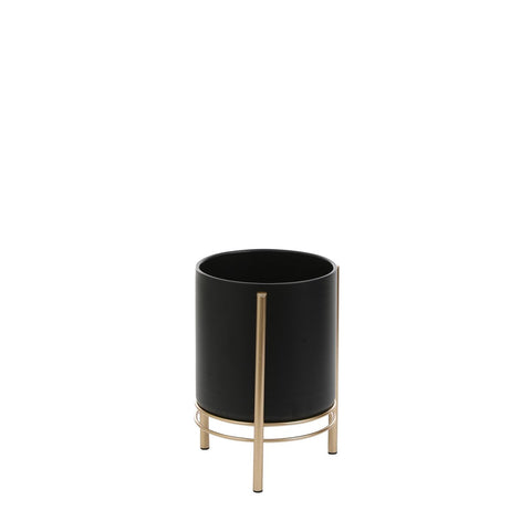 Sverre Bloempot op Standaard - H28 x Ø19 cm - Zwart, Goud