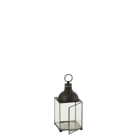J-Line lantaarn Hagrid - glas/ijzer - zwart - small