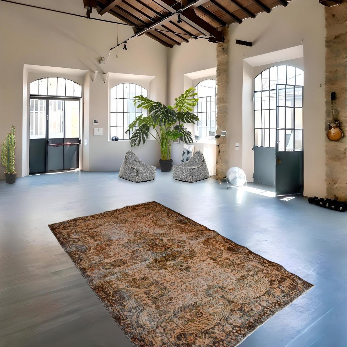 Bruin vintage vloerkleed - 283x176 cm - HANDGEMAAKT
