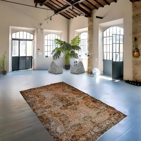 Bruin vintage vloerkleed - 283x176 cm - HANDGEMAAKT