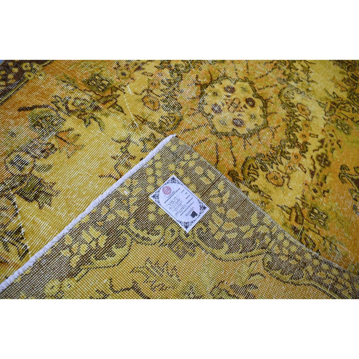 Geel vintage vloerkleed - 203x114 cm - HANDGEMAAKT