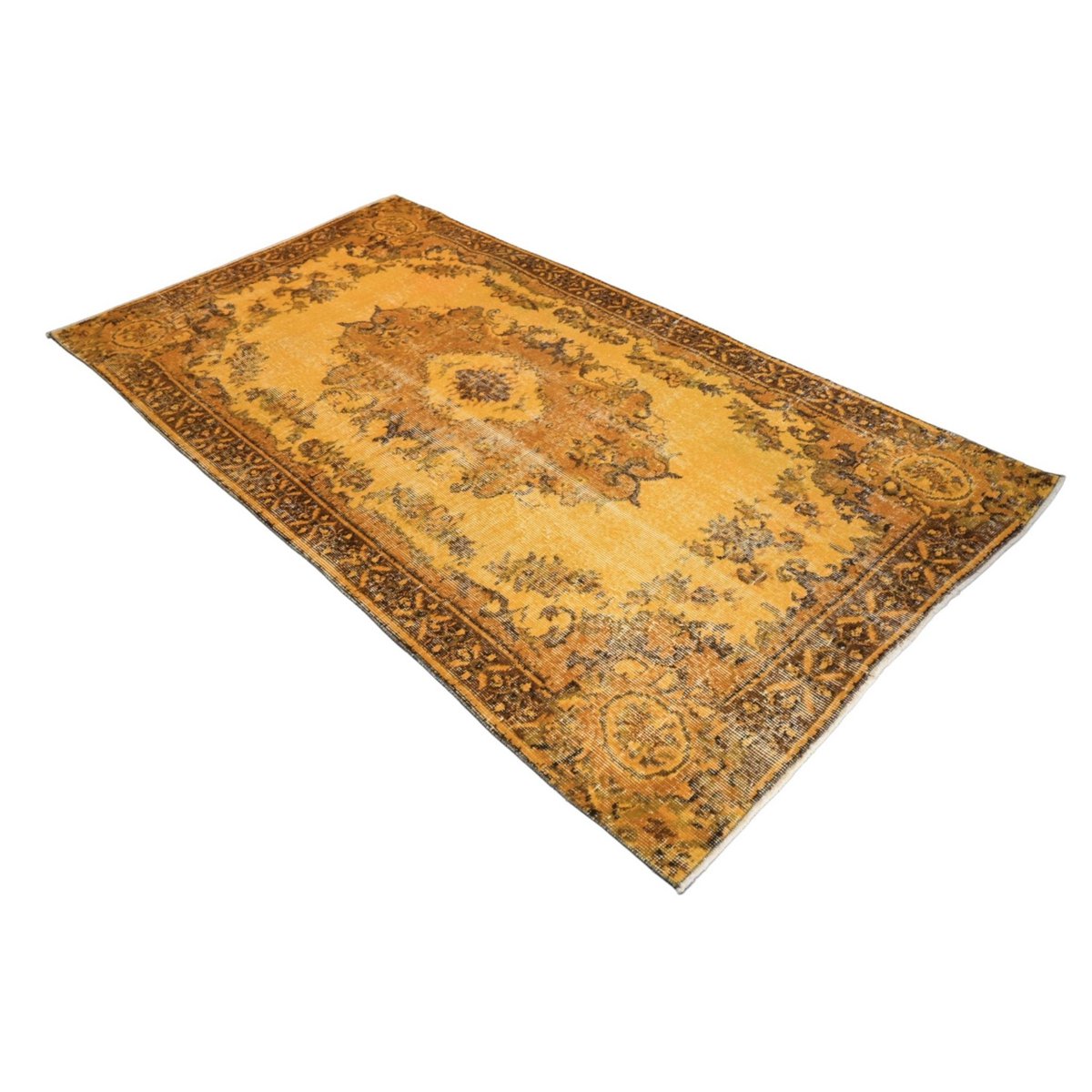 Geel vintage vloerkleed - 222x118 cm - HANDGEMAAKT
