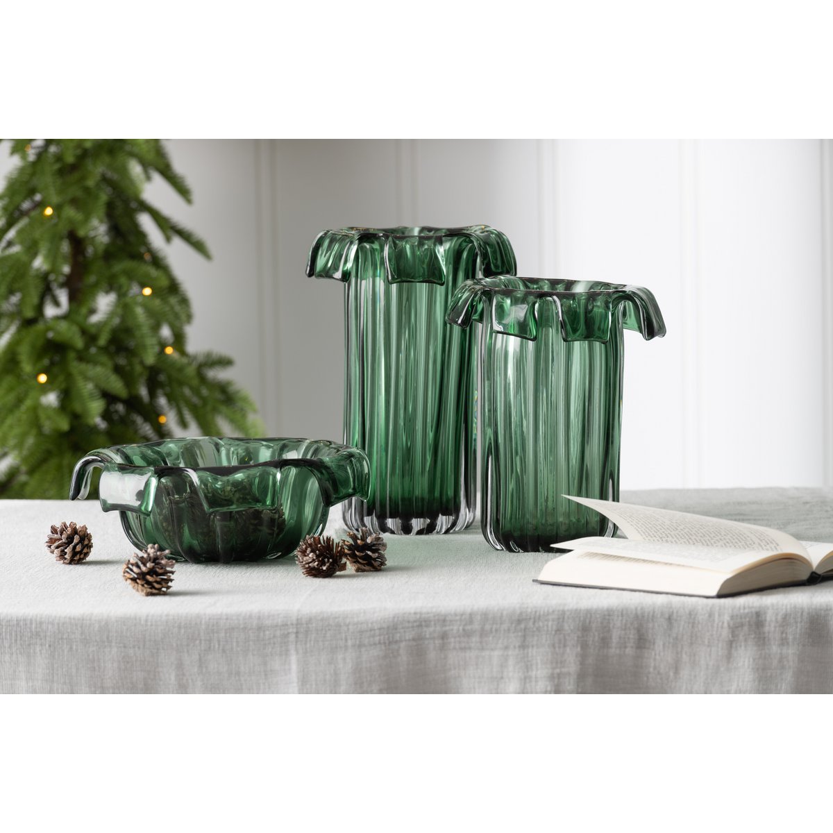 J-Line Bol Deco Retro Glas Groen