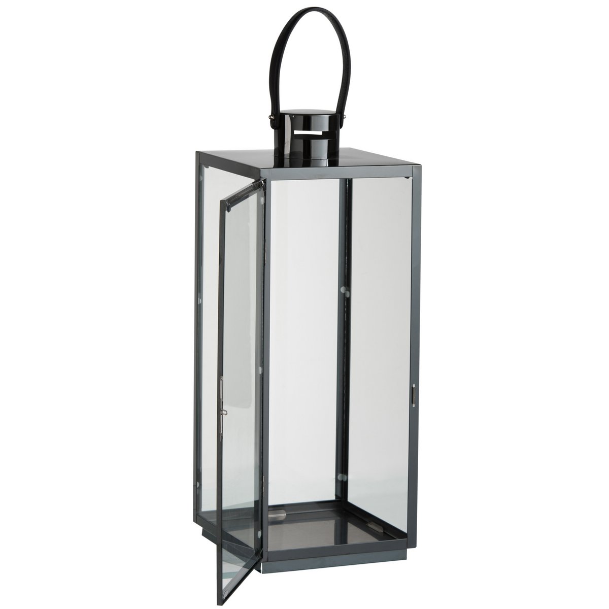 J-Line Lantaarn Vierkant Metaal/Glas Zwart