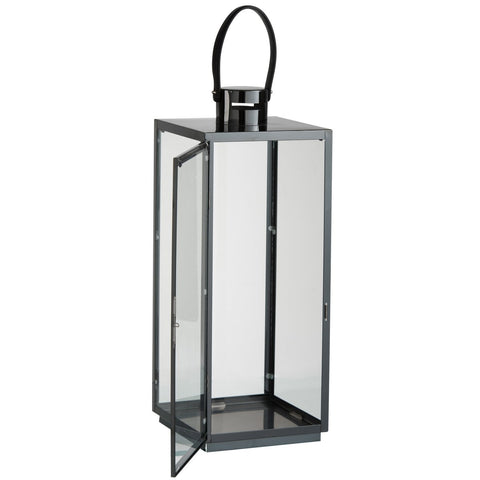 J-Line Lantaarn Vierkant Metaal/Glas Zwart